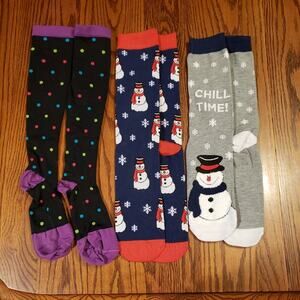 Christmas lot of 3 women's holiday socks‎ 1 of 3 are support stockings
